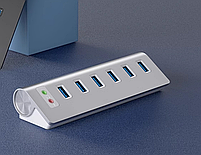 USB хаб Deepfox U6 8 в 1 алюмінієвий з блоком живлення hub аудіо звукова карта, фото 4