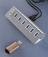 USB хаб Deepfox U6 8 в 1 алюмінієвий з блоком живлення hub аудіо звукова карта, фото 7