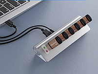 USB хаб Deepfox U6 8 в 1 алюмінієвий з блоком живлення hub аудіо звукова карта, фото 6