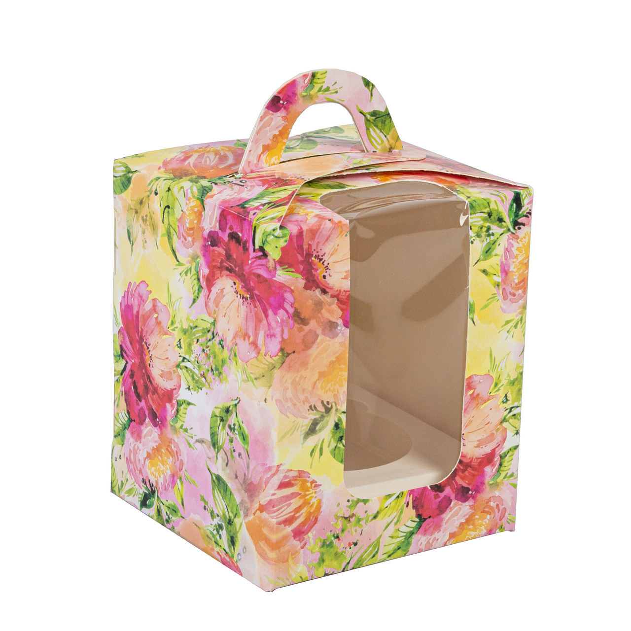 Коробка 90х90х110 (на 1 капкейк) з вікном та ручкою "Акварель", фото 1