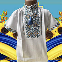 Опт Вишиванка короткий рукав для хлопчиків з сірою вишивкою р. 7-12