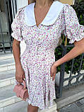 Коротке літнє молочне плаття в стилі baby doll з квітковим принтом, фото 4