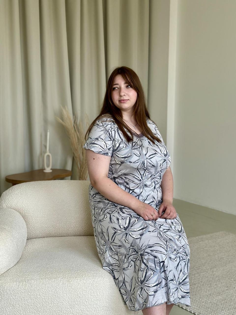 Жіноча нічна сорочка Bloom big size, сіро-коричнева, фото 1