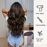 Перука з чубчиком каштановий з милеруванням у колір латте хвилястий 65 см, фото 3