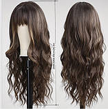 Перука з чубчиком каштановий з милеруванням у колір латте хвилястий 65 см, фото 2
