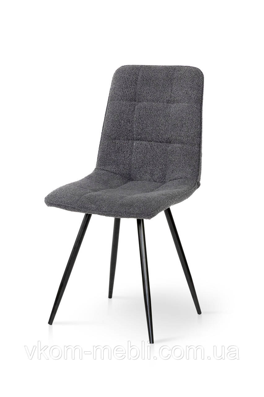 Стілець ФРЕШ (круглий) чорний/букле темно сіра, фото 1