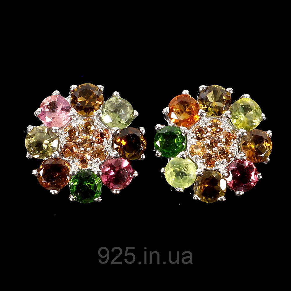 Сережки. Натуральний турмалін і сапфір. Срібло 925., фото 1