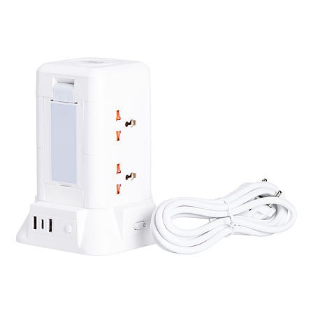 Мережевий фільтр подовжувач 2.8 м з лампою на 6 універсальних розеток з 2 USB, 1 Type-C, бездротова зарядка HP-5-1, фото 1
