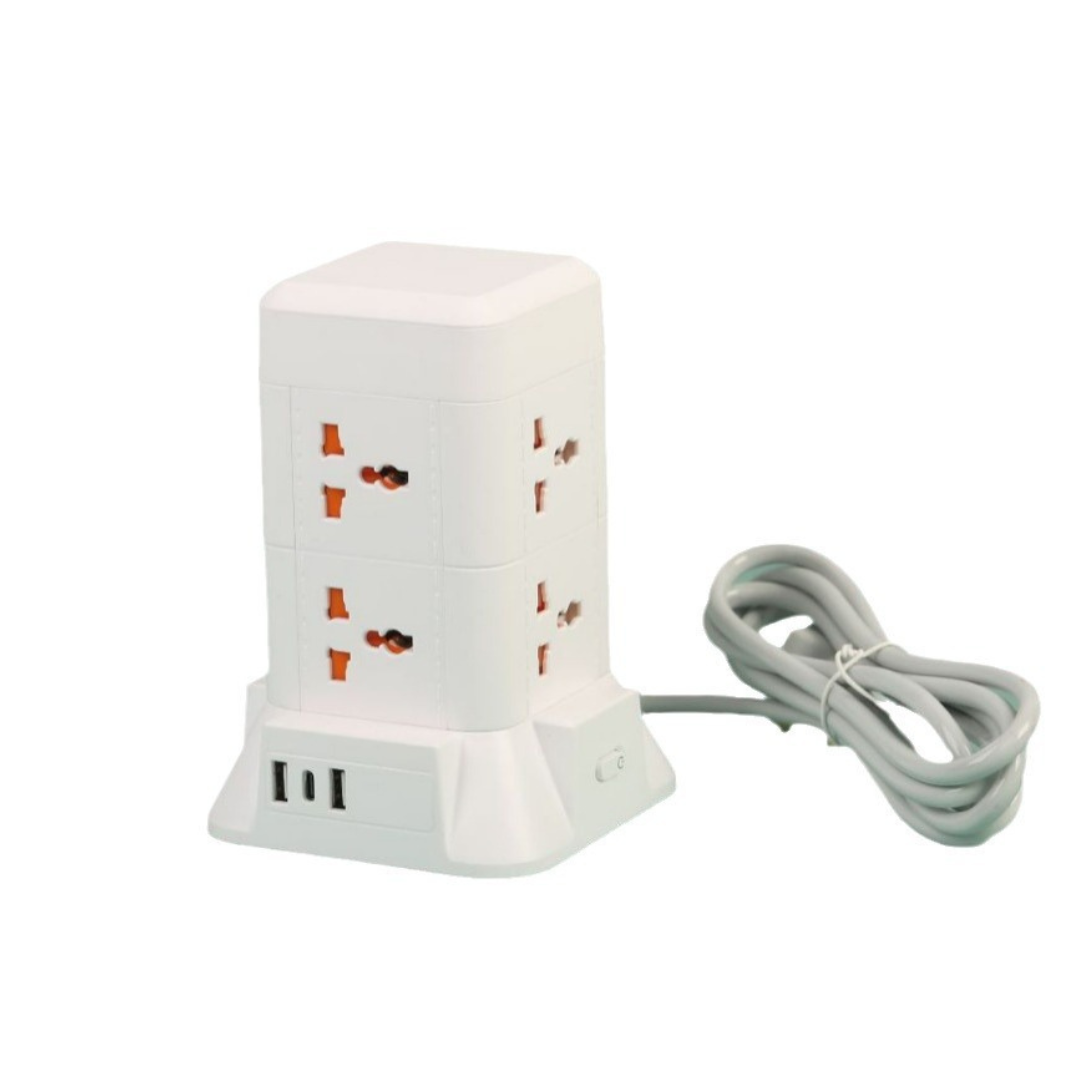 Мережевий фільтр подовжувач 4.8 м з лампою на 6 універсальних розеток з 2 USB, 1 Type-C, бездротова зарядка HP-5-3MF