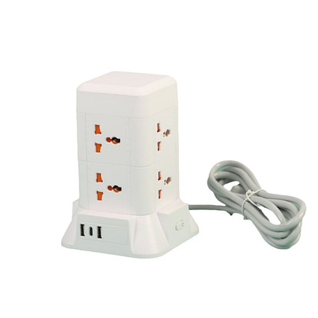 Мережевий фільтр подовжувач 4.8 м з лампою на 6 універсальних розеток з 2 USB, 1 Type-C, бездротова зарядка HP-5-3MF, фото 1