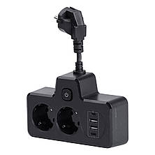 Мережевий фільтр на 2 євро розетки з 2 USB та 2 Type-C чорний HP-5-18, фото 3