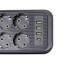 Мережевий фільтр 4.8 м подовжувач на 8 розеток з 3 USB 1 Type-C та кнопкою відключення F20U Білий HP-5-30, фото 6