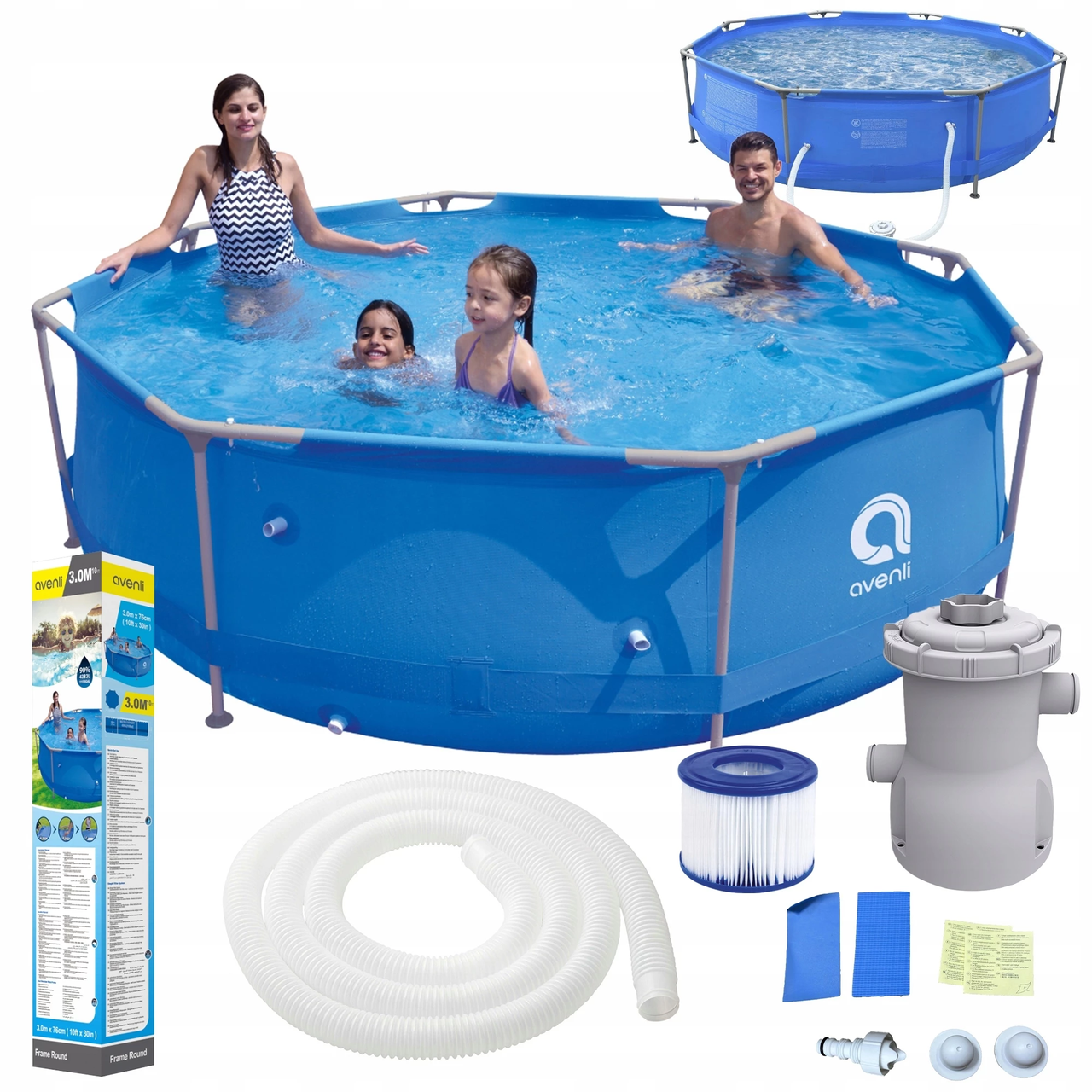 Каркасний круглий басейн Avenli 305×76 см — для дорослих і дітей, синій