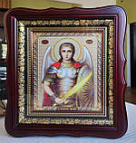 Ікона Архістратиг Михаїл у темному фігурному дерев'яному кіоті під склом, розмір кіота 26*23, сюжет 15*18., фото 3