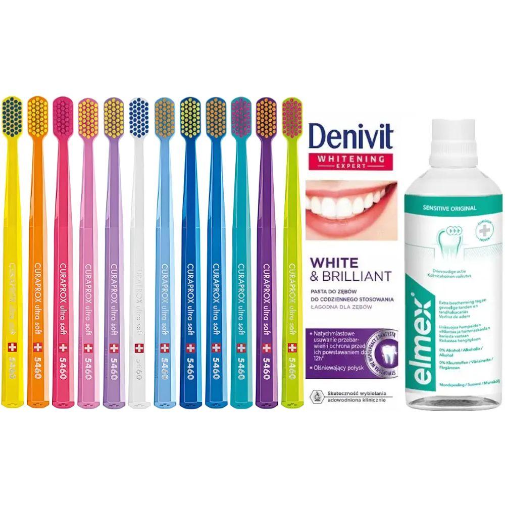 Зубна щітка Curaprox CS 5460 Ultra Soft + зубна паста Denivit White&Brilliant відбілююча + ополіскувач ELMEX Sensitive Original