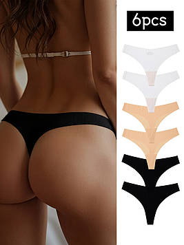 Безшовні різнокольорові еластичні трусики-стрінги. Комплект 6 штук. Розмір S