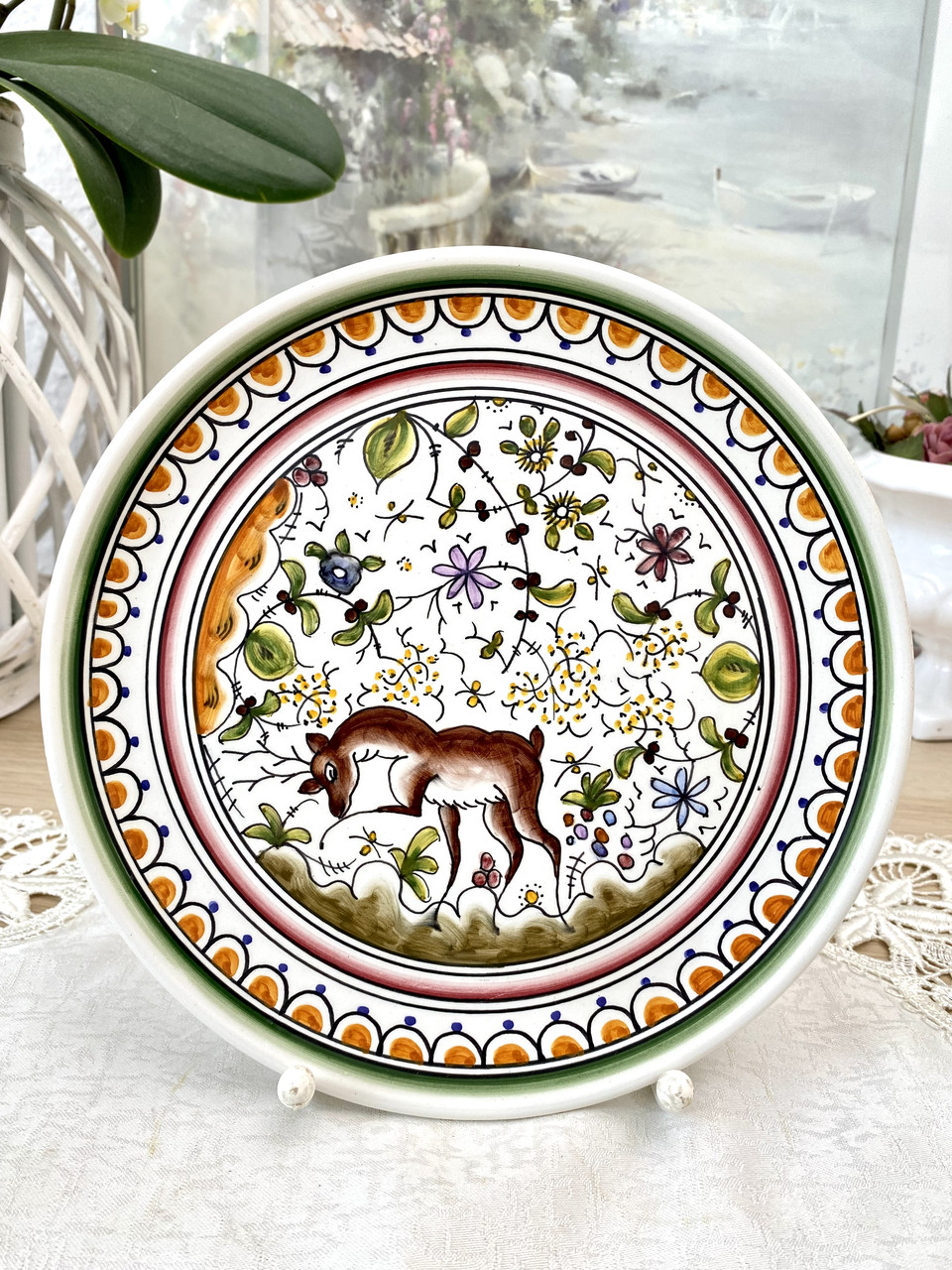Вінтажна декоративні керамічна тарілка з ручним розписом, Португалія