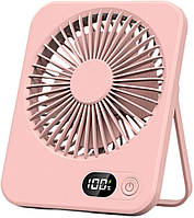 Вентилятор настільний акумуляторний з дисплеєм Portable table top fan Рожевий