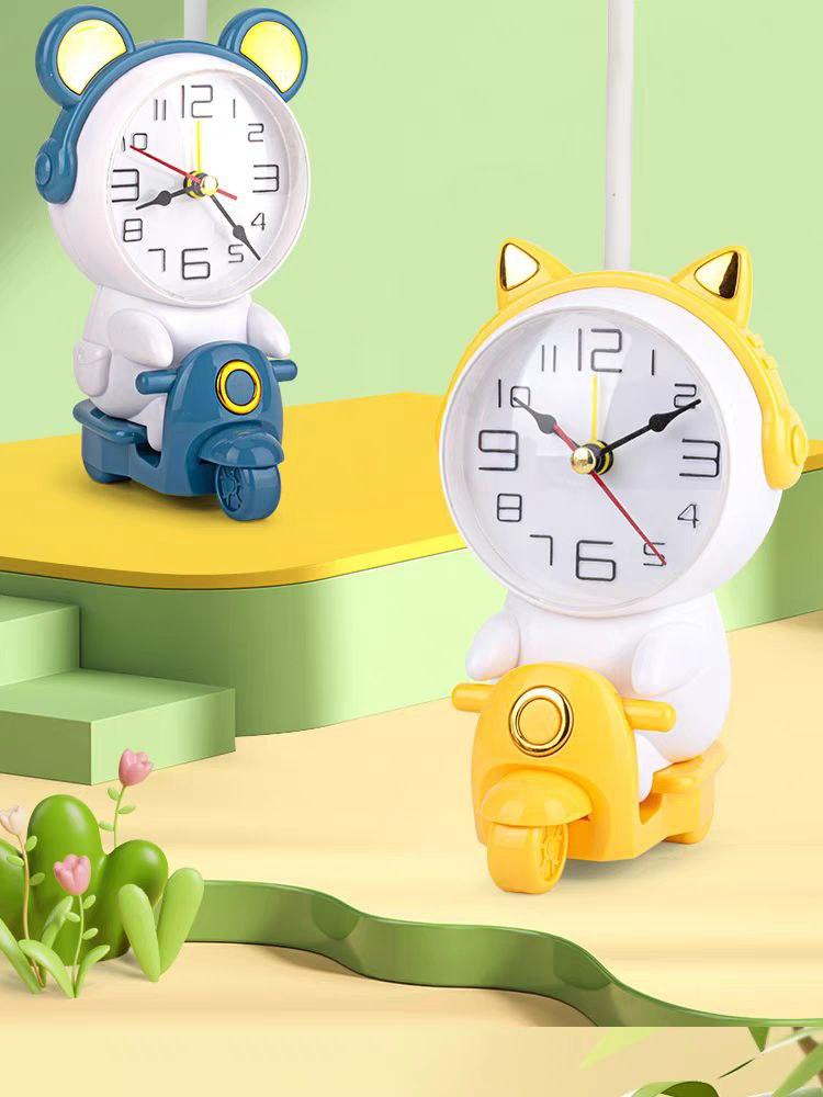 Настільна лампа Милий кіт на мотоциклі з годинником+будильник, фото 1