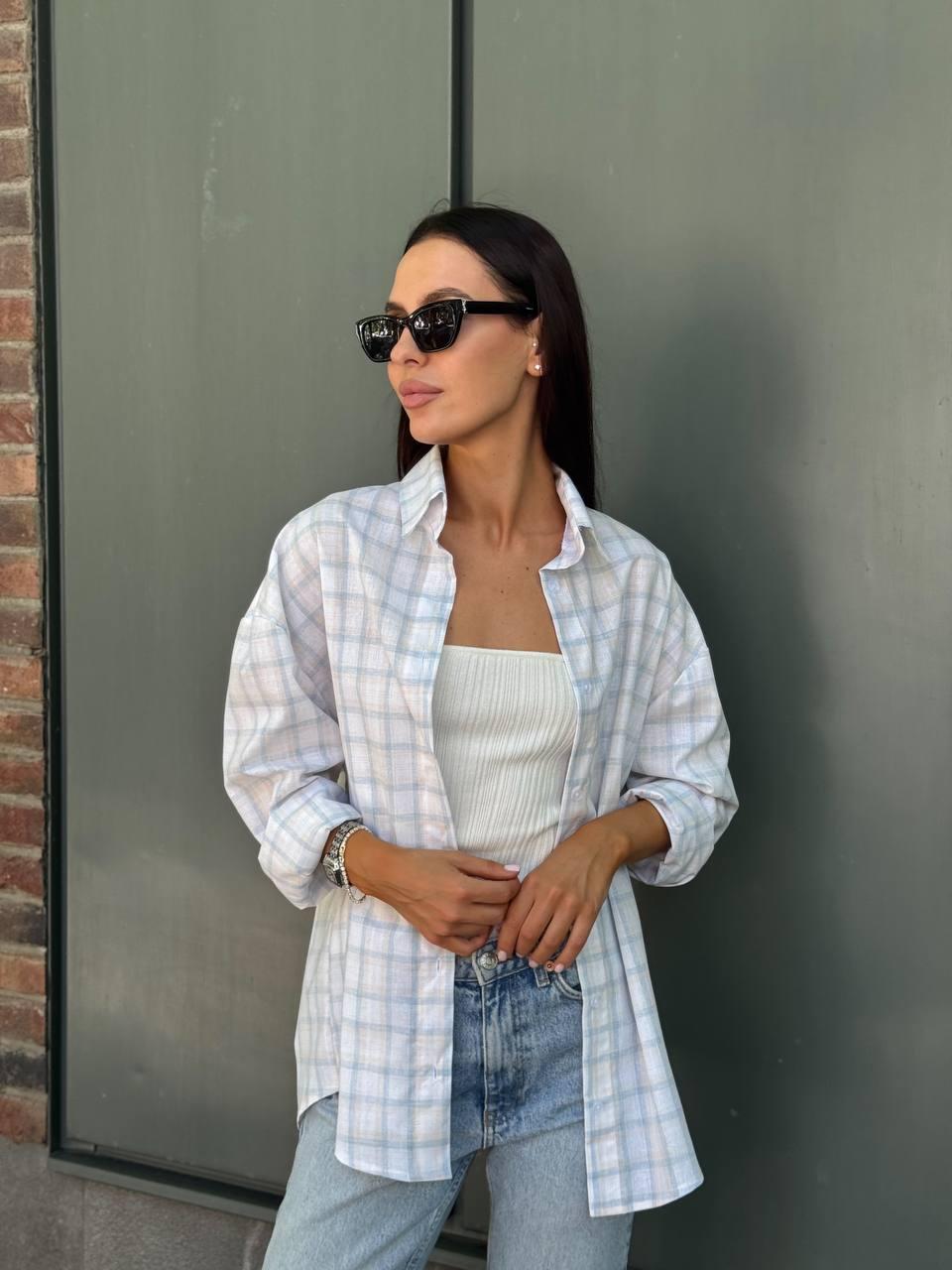 Жіноча базова сорочка в карту вільного фасону бавовняна (р. 42-46) 6BL1096, фото 1