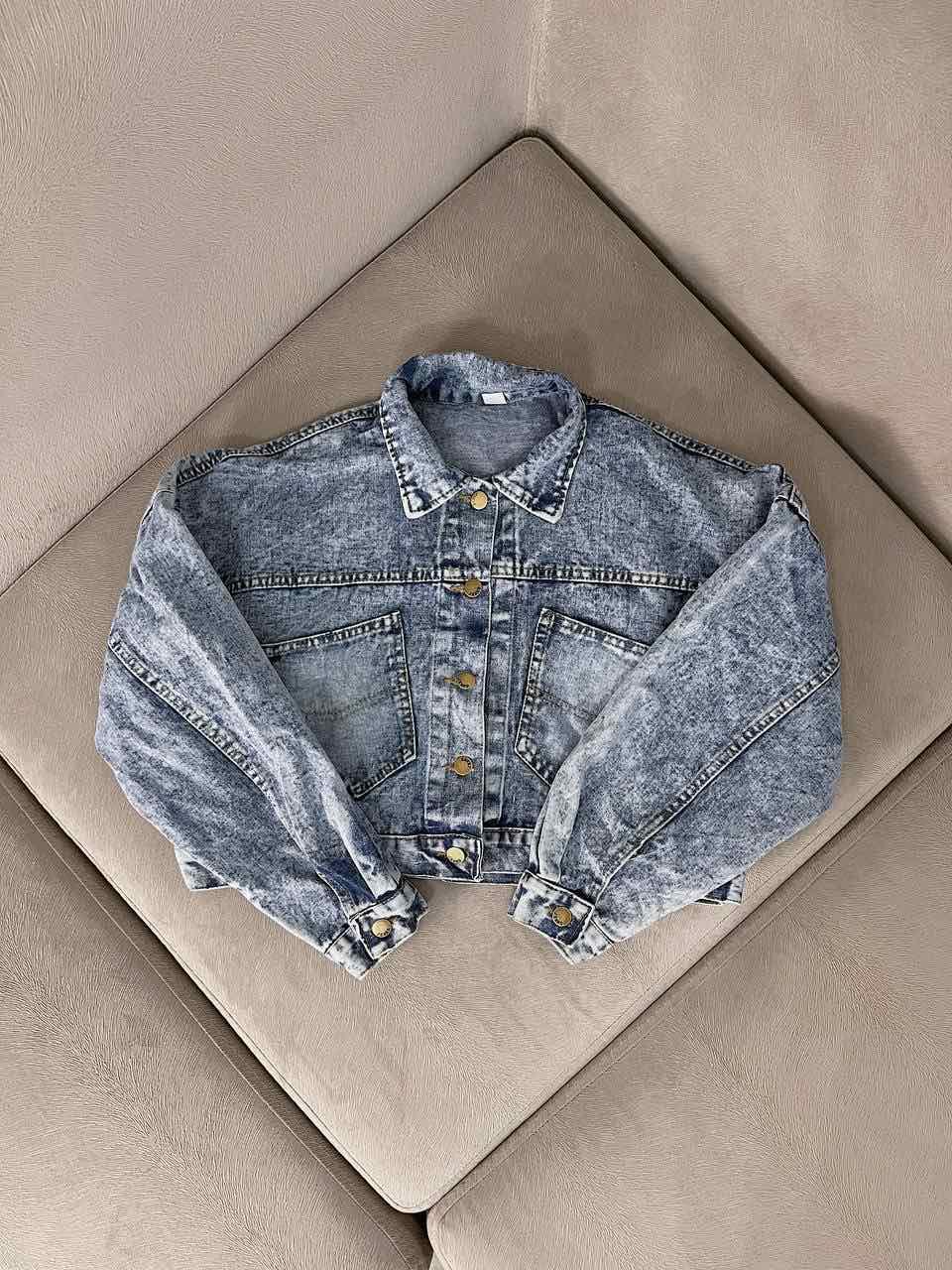 Укорочена джинсова куртка жіноча оверсайз з кишенями (р. 42-44) 10KU1287, фото 1