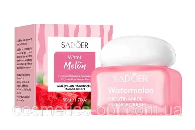 Крем-есенція для обличчя від пігментації Sadoer Watermelon Nicotinamide Cream з кавуном, ніацинамідом, алое, 50 g, фото 1