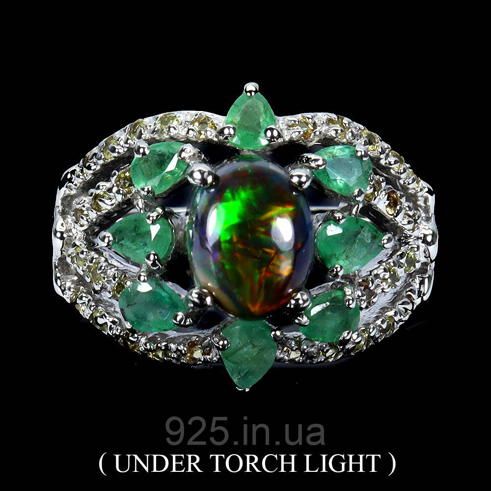 Каблучка. Натуральний опал, смарагд і сапфір. Срібло 925., фото 1