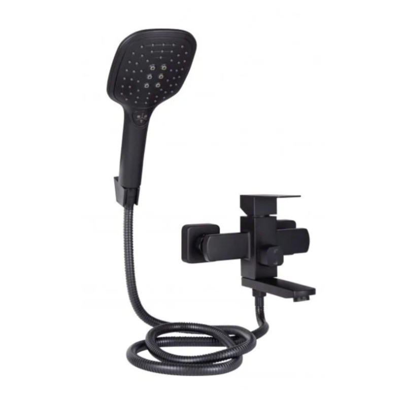 Змішувач для ванни з поворотним виливом і душовим гарнітуром Lidz Kubis 006 (k35) LDKUB006BLA43377 Black, фото 1