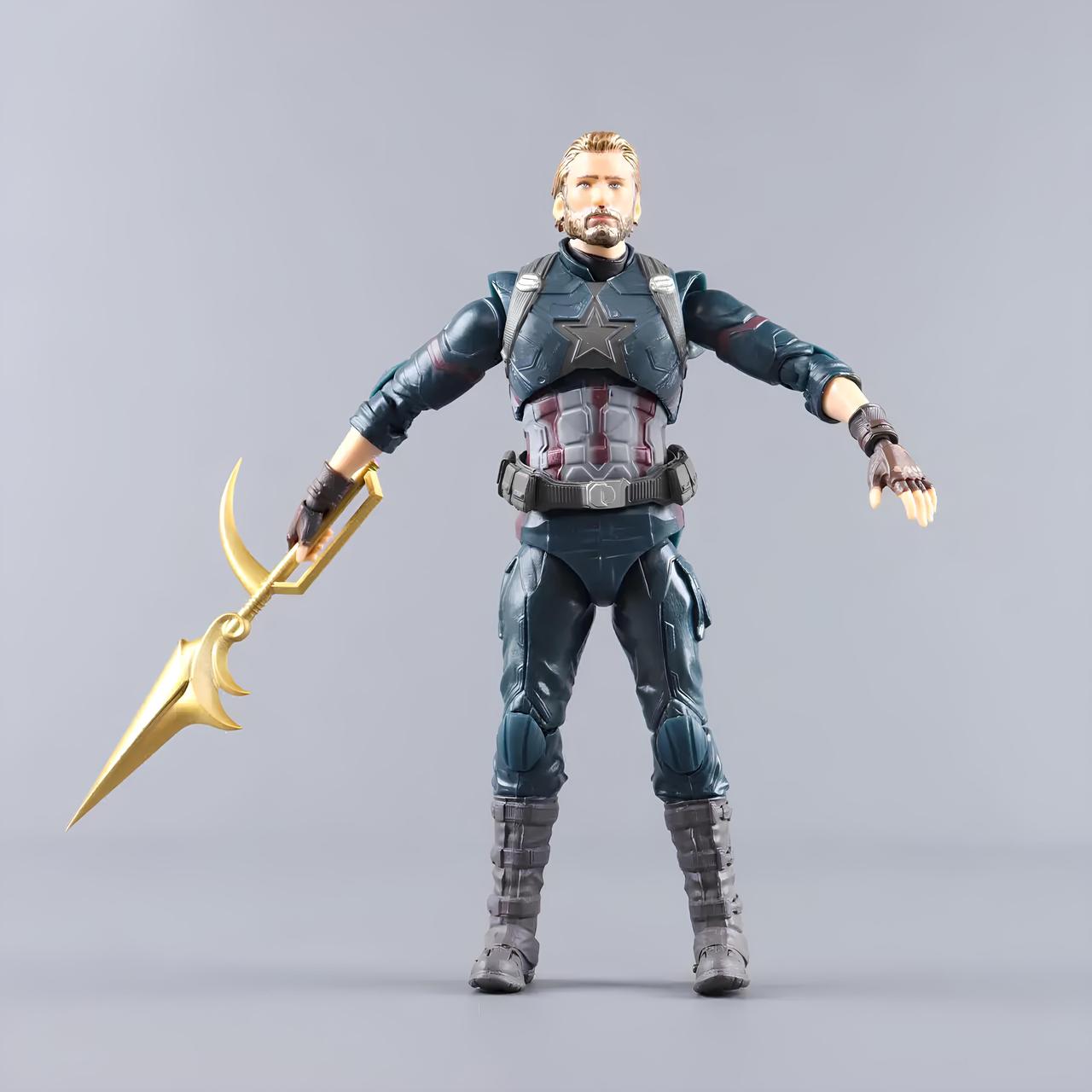 Фігурка Капітан Америка Marvel 14 см — колекційна фігурка Avengers із списом, рухомі елементи, подарунок фанату Marvel, фото 1