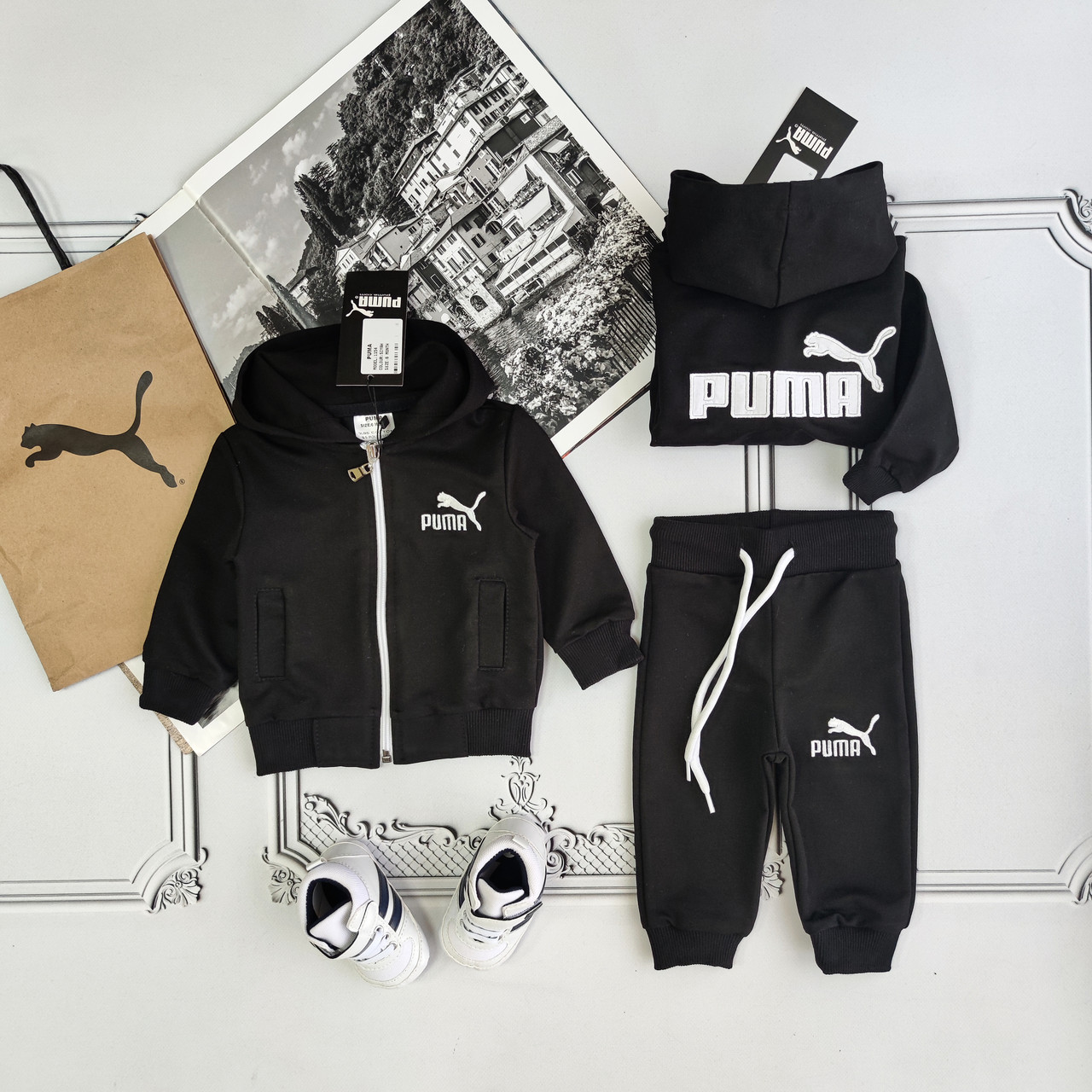 Дитячий чорний спортивний костюм з капюшоном Puma