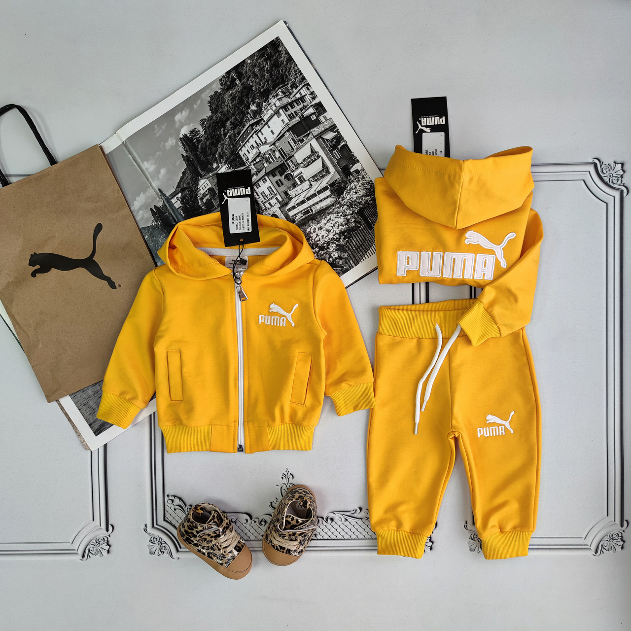 Дитячий жовтий спортивний костюм з капюшоном Puma