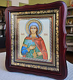 Ікона Свята мучениця Світлана в темному дерев'яному кіоті під склом, розмір кіота 26×23 розмір лика 15 × 18, фото 2