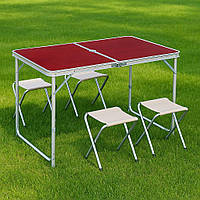 Раскладной стол-чемодан с 4 стульями (120x70x60см) / Стол туристический / Портативный столик для пикника