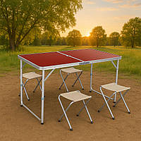 Раскладной стол для пикника + 4 стула, 120x70x60см / Складной столик для кемпинга / Портативный стол