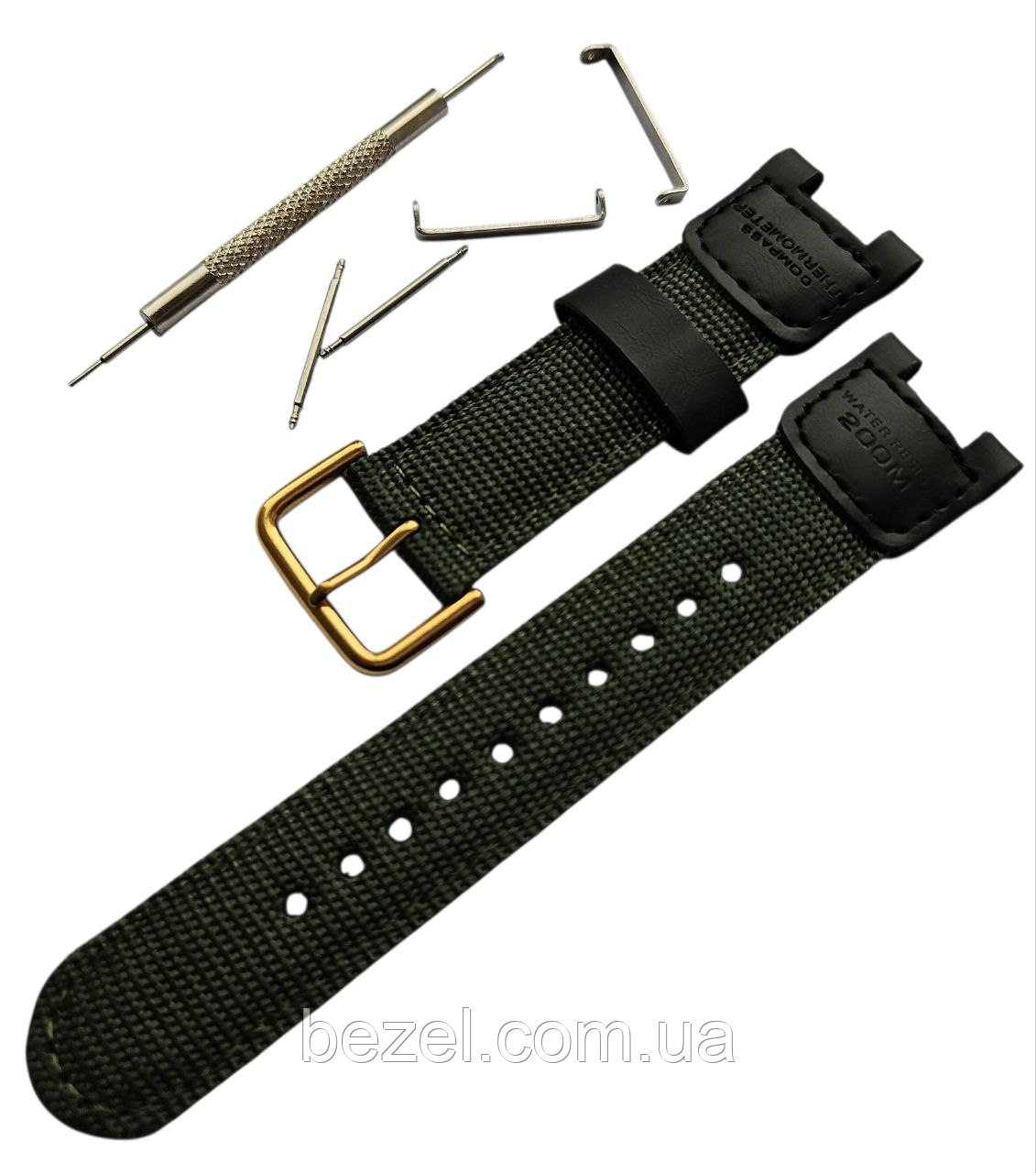 Ремінець для годинника CASIO SGW-100B-3, SGW-100, SGW-100-1, SGW100 [ Нейлон/Шкіра, Колір Хакі / Застібка Золото ], фото 1
