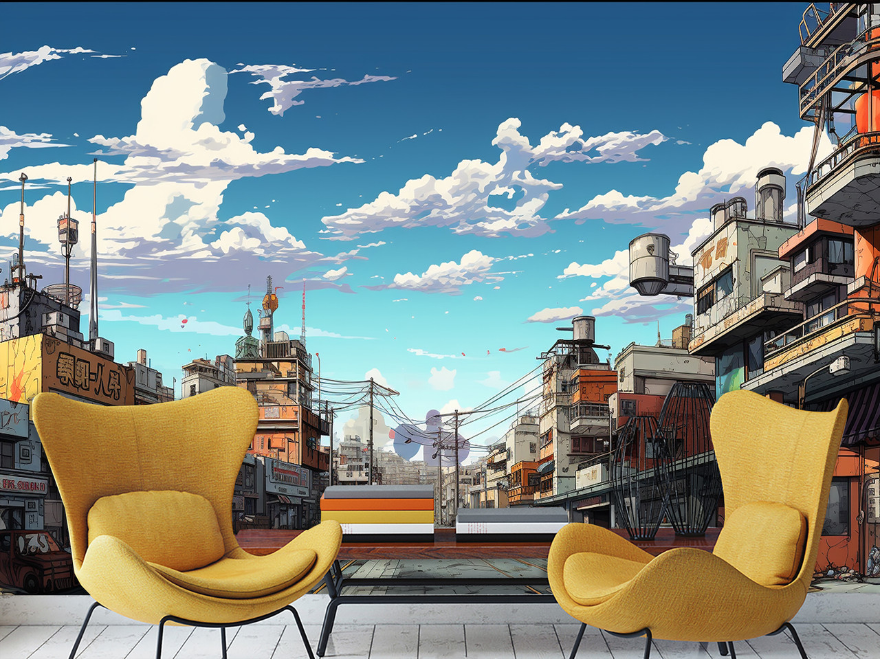 Фотошпалери самоклейна плівка Oracal, "Місто в аніме стилі" арт дизайн для кімнати, вітальні, фото 1