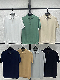 Чоловіча однотонна футболка поло на змійці в синьому кольорі