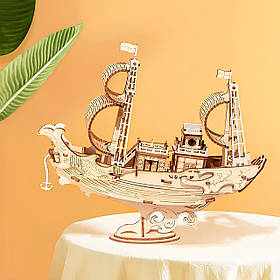 Дерев'яний конструктор Robotime 3D Дипломатичний японський корабель 91 деталь 188х50х165 мм