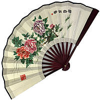 Віяло двостороннє "Півонії" 26х47 см світле (C6197)