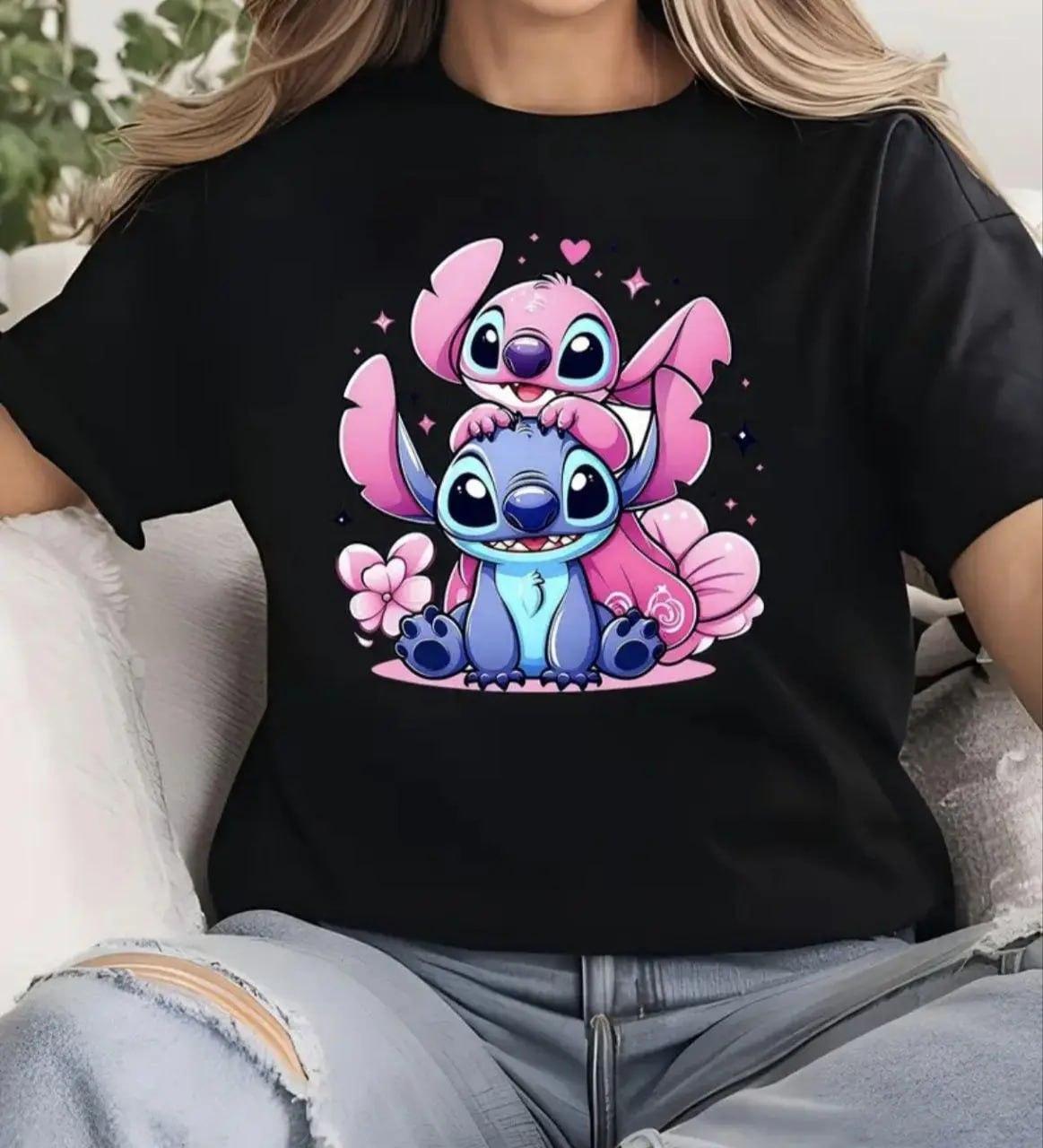 Чорна жіноча футболка з принтом "Стіч", фото 1