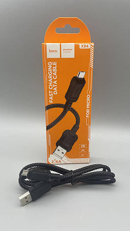 Кабель HOCO X94 Micro USB 1м 2.4A для зарядки та передачі даних чорний BF, фото 2