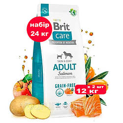 Brit Care Dog Grain-free Adult - Сухий беззерновий корм із лососем для собак малих та середніх порід 12 кг*2