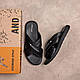 Чоловічі шкіряні літні шльопанці-сланці BMW MotorSportr, літні чоловічі чорні шльопанці, Чоловіче взуття, фото 9