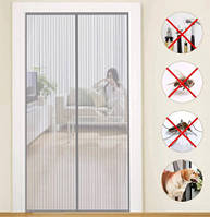 Москітна сітка на двері Magic Mesh антимоскітна шторка на магнітах 210х100 см Сіра