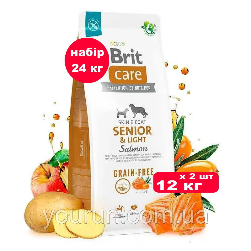 Brit Care (Брит Кеа) Dog Grain-free Senior & Light - Сухий беззерновий корм з лососем для старіючих собак 12кг*2