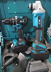 Набір акумуляторного безщіткового інструменту 2 в 1 болгарка + шуруповерт із двома АКБ 21 V 4.0 Ah в кейсі.