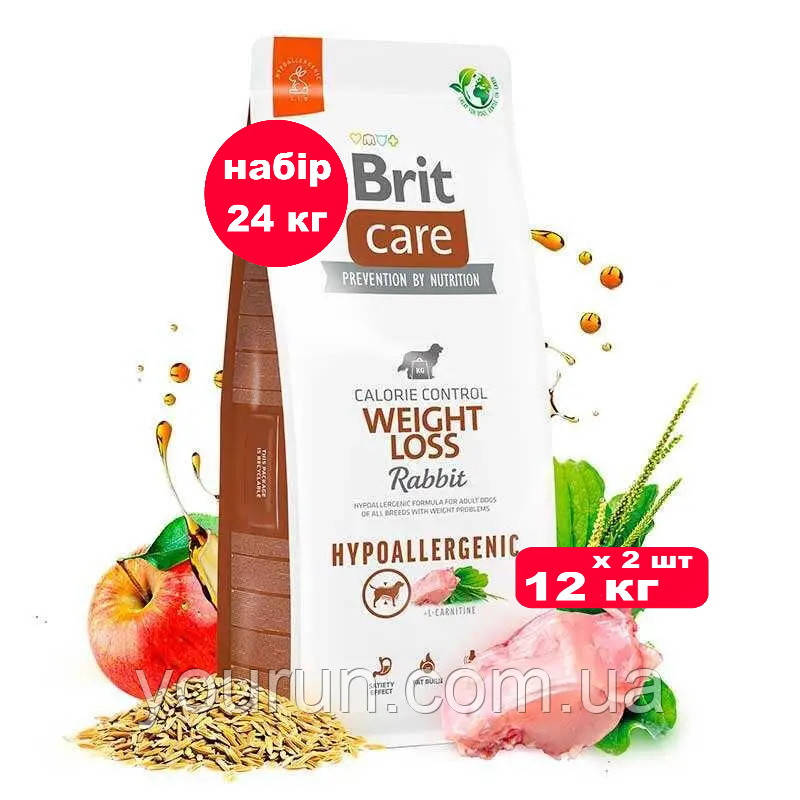 Brit Care Dog Hypoallergenic Weight Loss - Сухий монопротеїновий корм із кроликом для собак із зайвою вагою 12кг*2