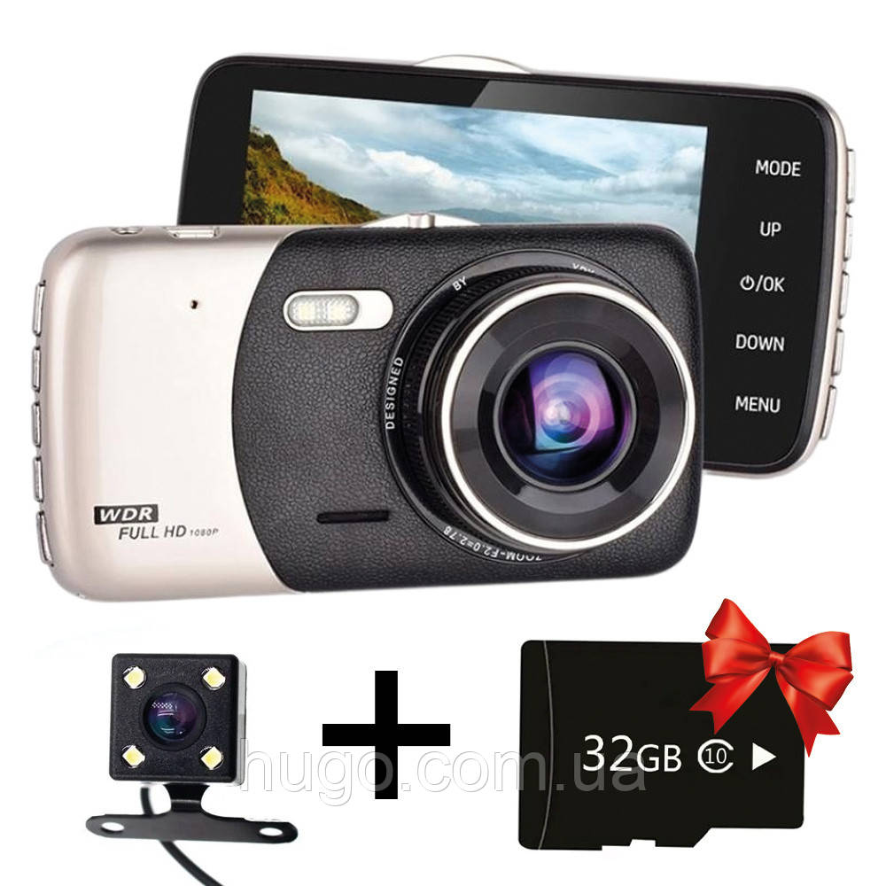 Відеореєстратор 1080p, DVR CT-503 + Подарунок Карта пам'яті 32GB / Автомобільний реєстратор із двома камерами, фото 1