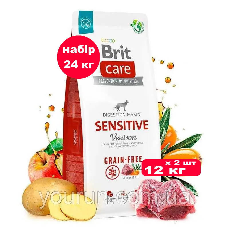 Brit Care Dog Grain-free Sensitive - беззерновий корм з оленіною для собак з чутливим травленням 12 кг*2