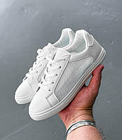 Жіночі шкіряні кеди літні з сіткою дихаючі білі натуральна шкіра/сітка